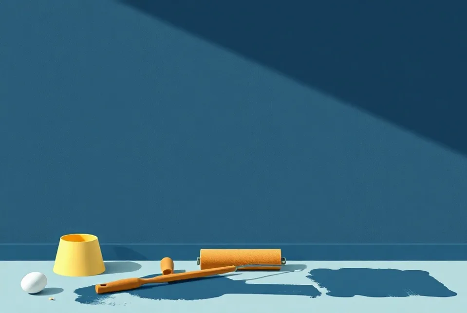 Outils de peinture disposés dans l'ordre des étapes du chantier