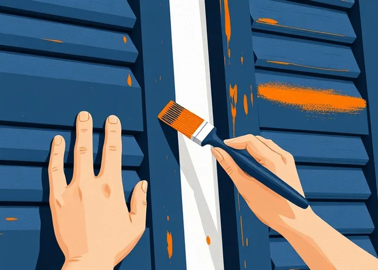 Mise en peinture au pinceau de volets et d'encadrements en bois