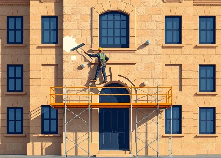 Ravalement de façade en pierre, nettoyage et application d'enduit